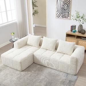 Divano angolare beige in velluto, dimensioni 250x158x60 cm, con chaise longue e tasche laterali, divano moderno a 3 posti ideale per il soggiorno