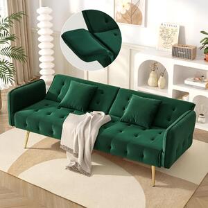 Divano letto multifunzionale a due posti Fortuna Lai con funzione letto, schienale regolabile + braccioli multiposizione. Moderno divano letto pieghevole per soggiorno - rivestimento in velluto. Ampia zona notte