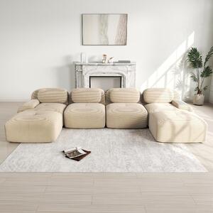Divano angolare modulare beige, 4 posti, rivestito in tessuto corduroy, design senza telaio con imbottitura in schiuma 32D. Divano da assemblare senza montaggio, dimensioni 388x178x70 cm