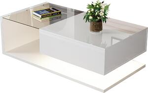 Tavolino Fortuna Lai 105 x 55 x 32,5 cm, tavolino, tavolini con vetro ed effetto LED per il soggiorno