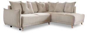 Divano letto angolare in velluto a coste beige (angolo destro) Lazy Lukka - Miuform