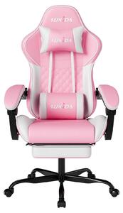 Sedia da gaming con poggiapiedi, in ecopelle, color rosa, con altezza regolabile
