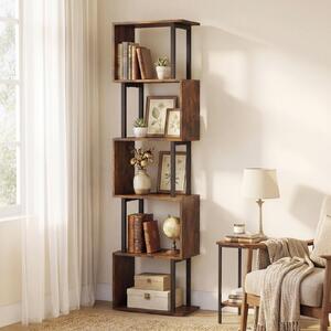 Costway Libreria a 5 livelli in legno con struttura in metallo e 5 scomparti geometrici, Mobile portaoggetti salvaspazio per camera soggiorno ufficio Marrone