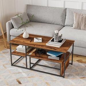 Fortuna Lai set di 2 tavolini da caffè legno look moderno: Tavolino da salotto rettangolare scandinavo con struttura in metallo nero - tavolino da salotto grande:105×52×48,5cm piccolo:60×45×28cm