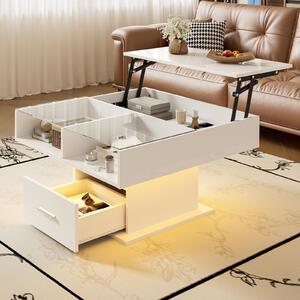 Fortuna Lai, tavolino alto lucido con illuminazione a LED, altezza regolabile e spazio di archiviazione integrato: un design elegante per case e uffici di piccole dimensioni