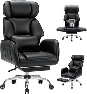 Sedia da ufficio ergonomica in pelle, ideale per l'ufficio o per il lavoro da casa, con poggiapiedi e braccioli regolabili, adatta anche per il gaming, con una capacità di carico fino a 200 kg