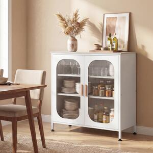 Costway Credenza buffet mobile contenitore 2 ante semitrasparenti ripiano regolabile, Credenza da cucina con ampio piano 83 x 42 x 85,5 cm Bianco