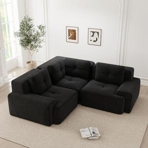 Divano modulare Cordsofa nero, divano basso senza struttura, disponibile come divano a 3 posti, senza necessità di montaggio, con imbottitura in schiuma 32D e base antiscivolo