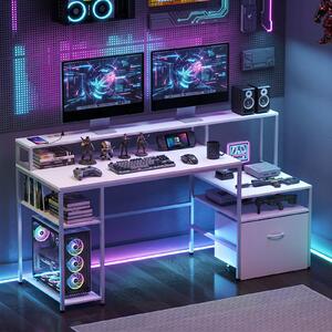 Costway Scrivania per computer con stazione di ricarica e ripiani monitor e stampante, Tavolo da gaming con ampio piano per ufficio e casa