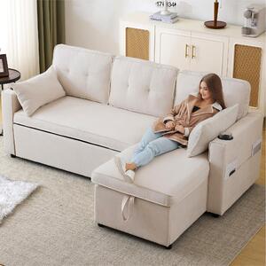 Divano letto Fortuna Lai, divano a forma di L, design moderno, imbottito, divano, poltrona relax con spazio contenitore, con portabicchieri, divano letto per soggiorno, reversibile (adatto sia per il lato sinistro che per il lato destro)