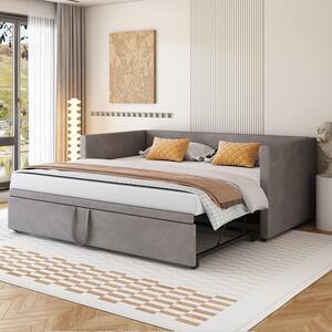 Letto imbottito Divano letto allungabile 90/180 * 200 cm con rete a doghe, letto multifunzionale in tessuto vellutato delicato sulla pelle Grigio