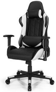Sedia da gaming, stile racing, regolabile, con cuscini per la testa e la zona lombare, bianca