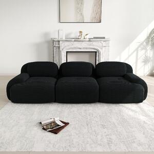 Divano modulare a 3 posti, rivestito in tessuto Cord, angolare, colore nero, struttura senza telaio, imbottitura in schiuma 32D, non richiede montaggio, base antiscivolo, dimensioni: 298x103x70 cm