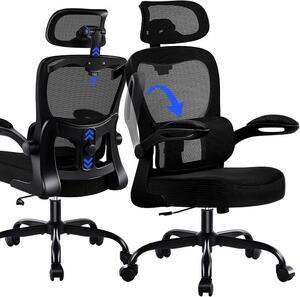 Sedia da ufficio ergonomica con poggiatesta, supporto lombare regolabile e rivestimento in rete, sedia girevole regolabile in altezza fino a 150 kg, ideale per ufficio e smart working, colore nero