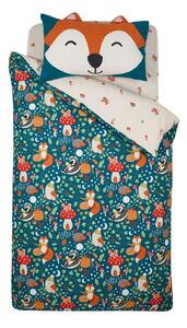 Set copripiumino e federa da bambini verde e beige per letto singolo 135x200 cm Fox and Woodland Friends – Catherine Lansfield