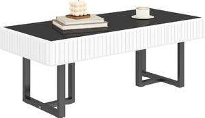 Fortuna Lai Tavolino classico moderno in bianco e nero, tavolino da salotto, piano del tavolo nero lucido. 110 L x 50,5 P x 41 A (cm)