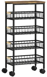 HOMCOM Carrello da cucina con 4 cesti estraibili e ruote, 40x24x81,5 cm, marrone rustico | Aosom Italy