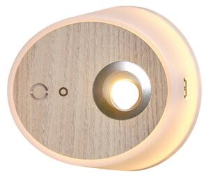 Carpyen Applique LED Zoom, spot, uscita USB, legno di olmo