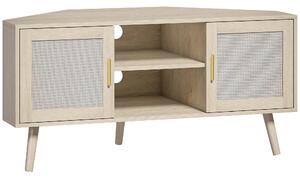 HOMCOM Mobile TV angolare 115 cm con 2 ante in rattan e 2 scomparti, rovere | Aosom Italy
