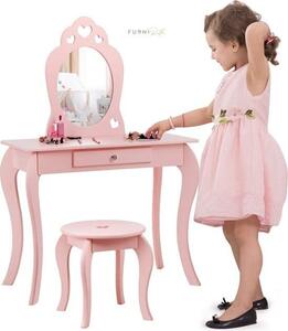 Tavolo da trucco per bambini COSTWAY con sgabello e specchio estraibile, tavolo da trucco in legno per bambine, tavolo per bambini con cassetto, tavolo con specchio 70 x 34 x 105 cm