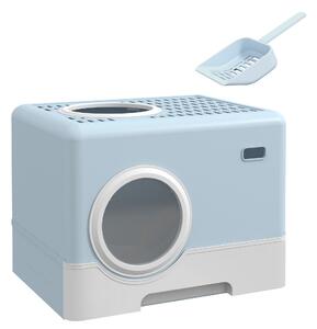 PawHut Lettiera per Gatti Coperto con Paletta Vassoio Estraibile Ingresso Frontale e Uscita Superiore 52x41x38,5 cm Blu | Aosom Italy