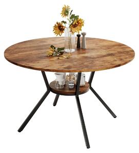 REMZETTA, tavolo rotondo, diametro 120 cm, aspetto legno, tavolo da cucina con ripiano e struttura in metallo nero, adatto per 4-6 persone, design industriale per cucina e sala da pranzo