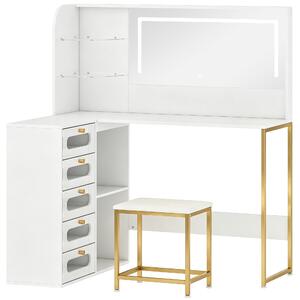 HOMCOM Toeletta da trucco con specchio LED, sgabello, 5 cassetti e 4 scomparti, bianco | Aosom Italy
