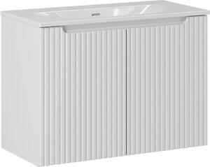 Mobile Bagno Bianco Scanalato 80 Cm Con Lavabo In Vetroceramica 81 Cm