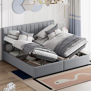 Letto imbottito Fortuna Lai 180x200 cm, H, letto matrimoniale con contenitore, letto funzionale idraulico, letto matrimoniale multifunzionale, per adulti e ragazzi, lino, grigio