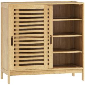HOMCOM Scarpiera con 2 Ante Scorrevoli a Listelli Ripiani Regolabili per 16 Paia di Scarpe 80x35x80 cm Naturale | Aosom Italy