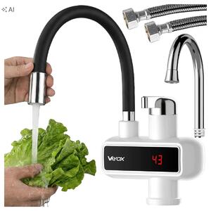 Scaldabagno istantaneo per rubinetto da cucina Vayox VA0230, con indicatore, erogatore flessibile nero, 3000W, bianco