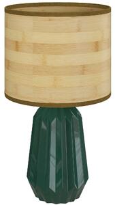HOMCOM Lampada da Tavolo con Base in Ceramica e Paralume in Lino Stile Retrò per Camera 40W Verde e Legno Naturale | Aosom Italy