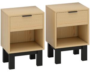 HOMCOM Set di 2 Comodini Moderni con Cassetto e Mensola Aperta 35x26x50 cm Rovere | Aosom Italy