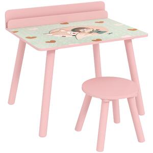 AIYAPLAY Set Tavolo e Sedia per Bambini con Portalibri e Motivo Orsetto, Rosa | Aosom Italy