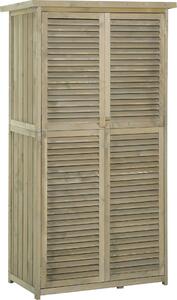 Fortuna Lai Ripostiglio per attrezzi Armadio da giardino Armadio per attrezzi in legno con tetto in asfalto Porta a lamelle 4 scomparti Grigio 87 x 46,5 x 160 cm