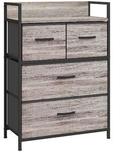 HOMCOM Cassettiera in stile industriale, con 4 cassetti in tessuto pieghevoli e ripiano, 60 x 29 x 85 cm, Grigio | Aosom Italy
