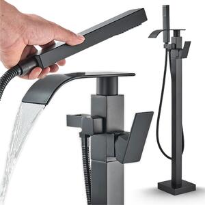 Miscelatore da bagno freestanding Ari, rubinetto vasca nero opaco, beccuccio girevole 360 gradi, cartuccia Vetroceramica, in ottone