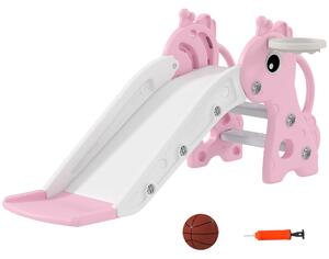 AIYAPLAY Scivolo bambini 3-in-1 a forma di giraffa con canestro e pallone, 106×51,5×52 cm, rosa | Aosom Italy