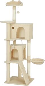 Fortuna Lai Tiragraffi 160 cm Torre per gatti con amaca, scaletta, cuccia, 2 palline di peluche, tronchi di sisal, 48 x 48 x 160 cm, beige