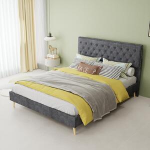 Letto imbottito 140x200 cm, color grigio, con rivestimento in velluto, testiera imbottita e dettagli in borchie, completo di rete a listelli in legno, ideale per la camera da letto