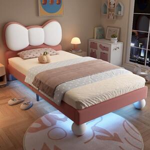 Letto imbottito 90x200 cm, beige e rosa, in velluto, con striscia LED e rete a doghe robusta, ideale per la camera da letto