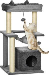 Fortuna Lai Tiragraffi per gatti 90 cm Tiragraffi con amaca Albero giochi Tana per gatti Piattaforme Albero per arrampicarsi Tiragraffi per gatti Tiragraffi attività Peluche Sisal Grigio