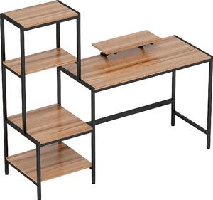 Fortuna Lai Scrivania per computer con supporto per monitor, supporto per CPU, scrivania da ufficio con ripiano per stampante, tavolo per PC con 4 ripiani, design moderno per l'ufficio domestico, 150 x 48 x 125 cm, marrone