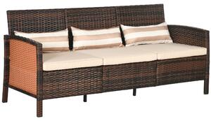 Divano 3 Posti da Esterno 173x68x78 cm con Cuscini Imbottiti e Sfoderabili in Rattan PE Marrone