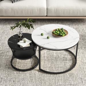 Tavolino Fortuna Lai Tavolino rotondo, 2 pezzi con motivo in marmo, 70x45cm+45x40cm, nero/bianco
