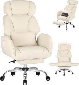 Sedia da ufficio con poggiapiedi, ideale per l'home office, rivestita in tessuto beige