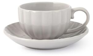 Set 4 tazze tè con piattino Lotus in stoneware grigio cc 220