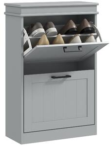 HOMCOM Mobile porta scarpe, 2 porte abbattibili, ripiani regolabili, per ingresso, corridoio, 54 x 24 x 82,5 cm, grigio | Aosom Italy