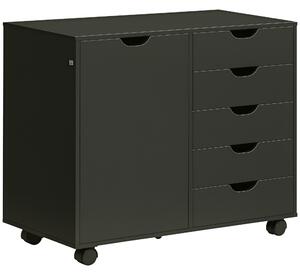 HOMCOM Mobile portaoggetti da scrivania con 5 cassetti 1 porta ripiano regolabile, supporto stampante su ruote, 78x40x66,5 cm, nero | Aosom Italy