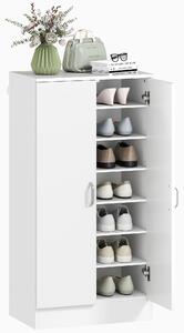 HOMCOM Armadietto per Scarpe con Cerniere Soft-Close, Ripiani Regolabili, Scarpiera a Sette Ripiani per Ingresso, 14 Paia, 55 x 35 x 108 cm, Truciolato, Bianco | Aosom Italy